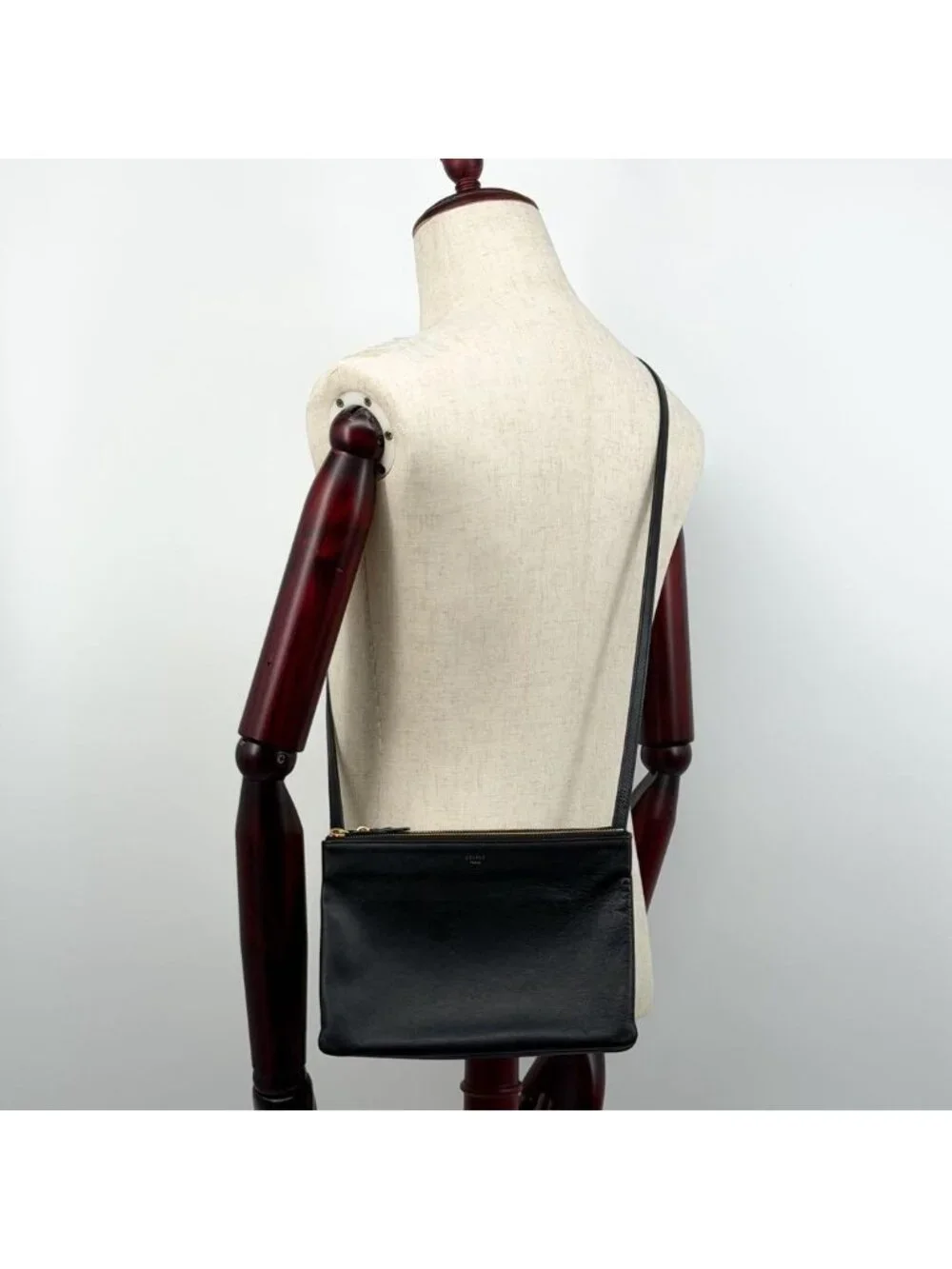 Celine Trio Large Shoulder Bag Black Leather Clutch